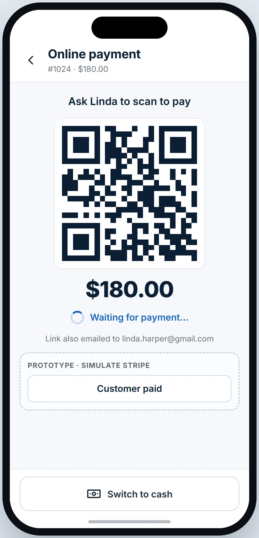 The homeowner pays online by scanning a QR code